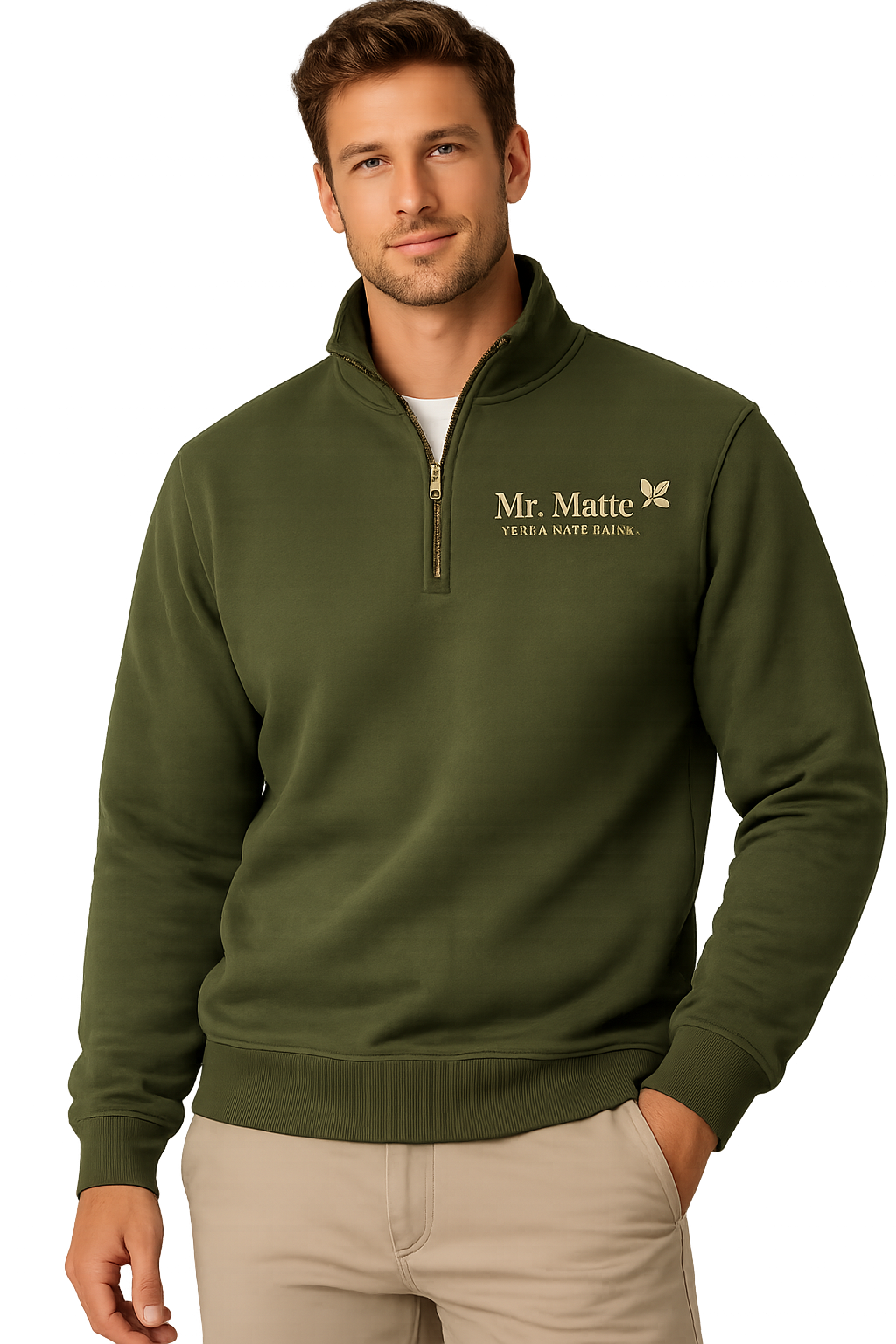 We Mate Half-Zip Green front model